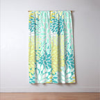 Floral Prints, Teal, Turquoise and Yellow Window Curtain Gallery Image 3