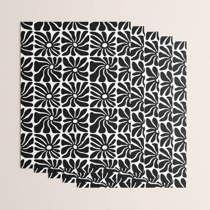 Black and white retro flower art pattern Wrapping Paper Gallery Image 3