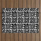 Black and white retro flower art pattern Outdoor Rug Gallery Image 1