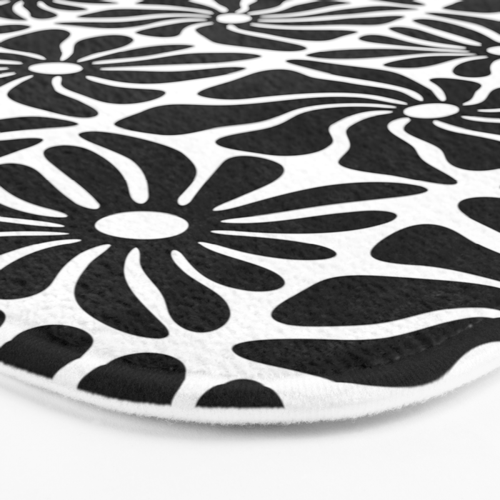 Black and white retro flower art pattern Bath Mat Gallery Image 3