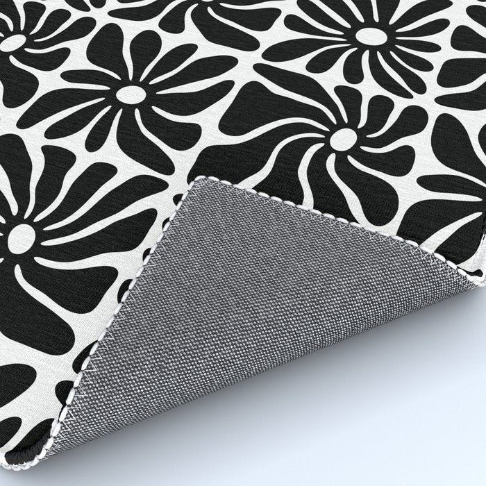 Black and white retro flower art pattern Rug Gallery Image 4