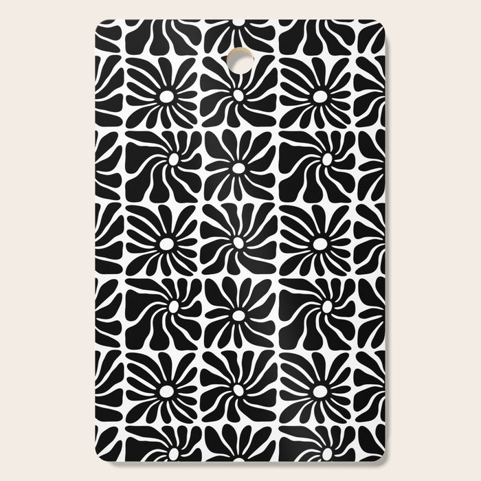Black and white retro flower art pattern Cutting Board Gallery Image 1