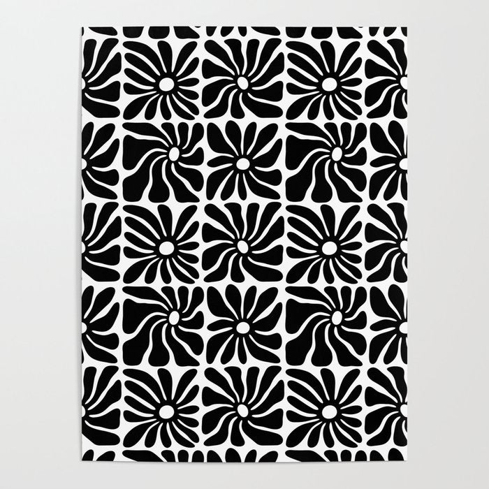 Black and white retro flower art pattern Poster Gallery Image 4