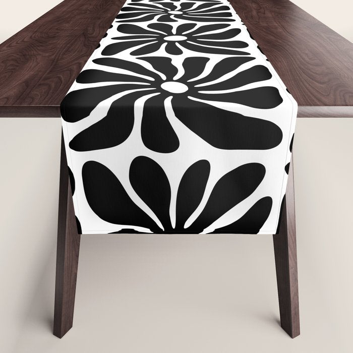 Black and white retro flower art pattern Table Runner Gallery Image 1