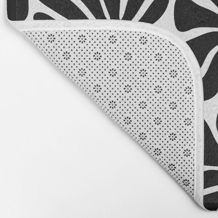 Black and white retro flower art pattern Bath Mat Gallery Image 2