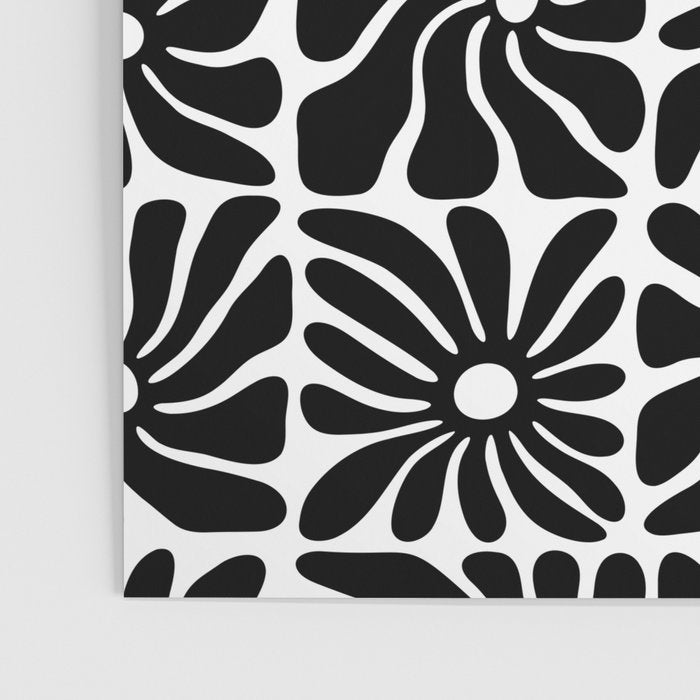 Black and white retro flower art pattern Poster Gallery Image 3