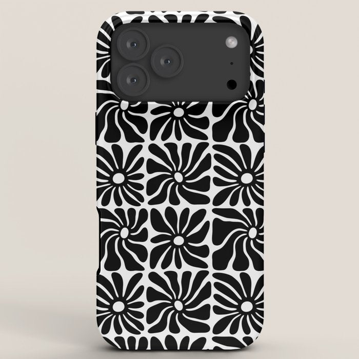 Black and white retro flower art pattern iPhone Case Gallery Image 8