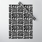 Black and white retro flower art pattern Wrapping Paper Gallery Image 1