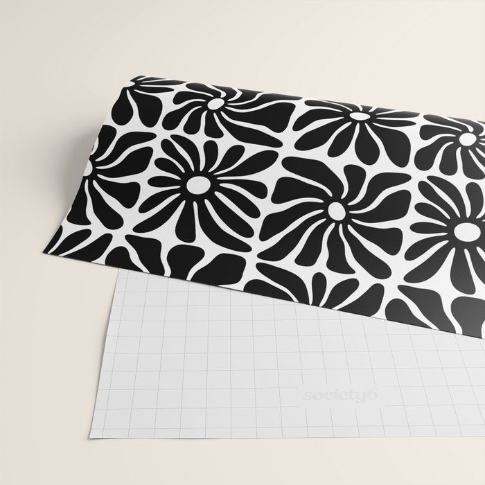 Black and white retro flower art pattern Wrapping Paper Gallery Image 2