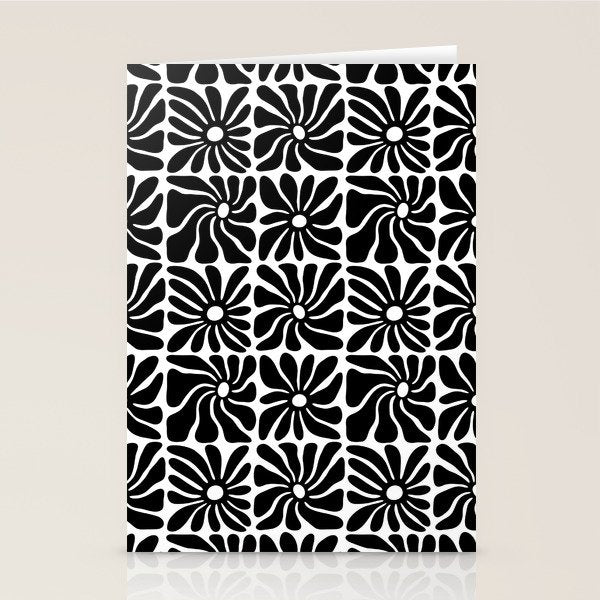 Black and white retro flower art pattern Stationery Card Gallery Image 1