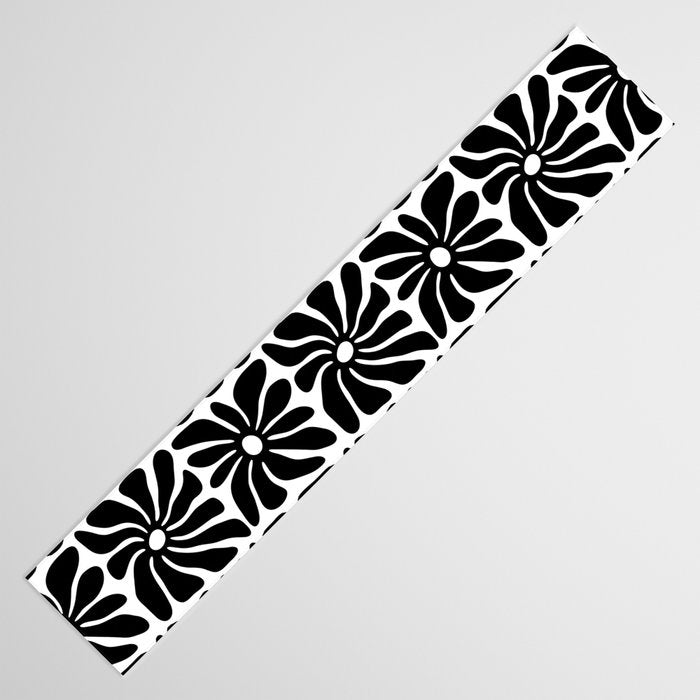 Black and white retro flower art pattern Table Runner Gallery Image 3
