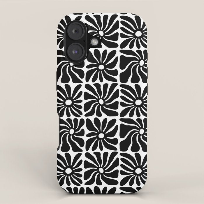 Black and white retro flower art pattern iPhone Case Gallery Image 1