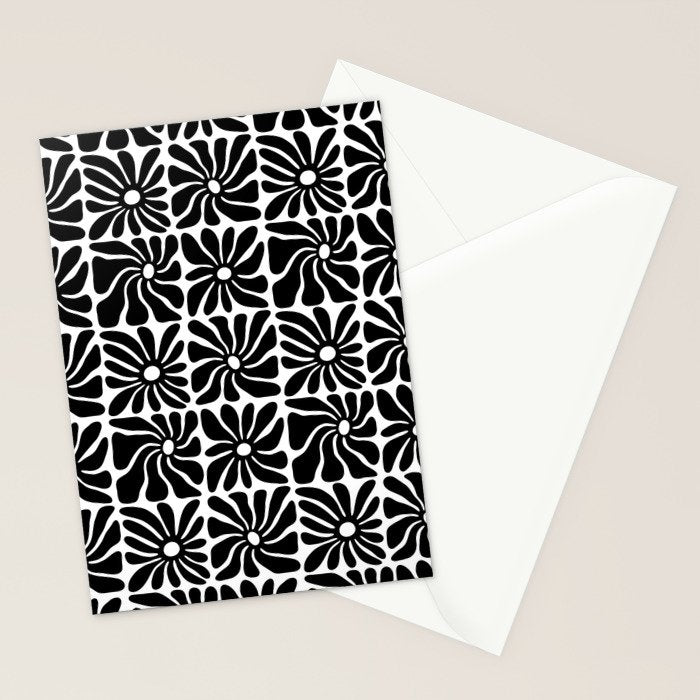 Black and white retro flower art pattern Stationery Card Gallery Image 2
