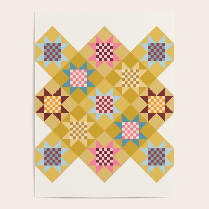 Checkerboard Quilt Shapes - Multicolor Gold Poster Gallery Image 4