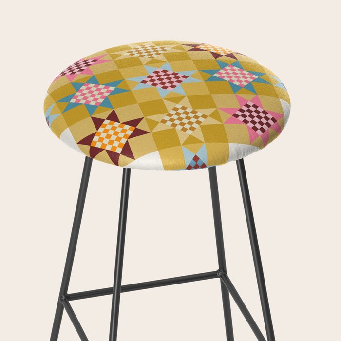 Checkerboard Quilt Shapes - Multicolor Gold Stool Gallery Image 2