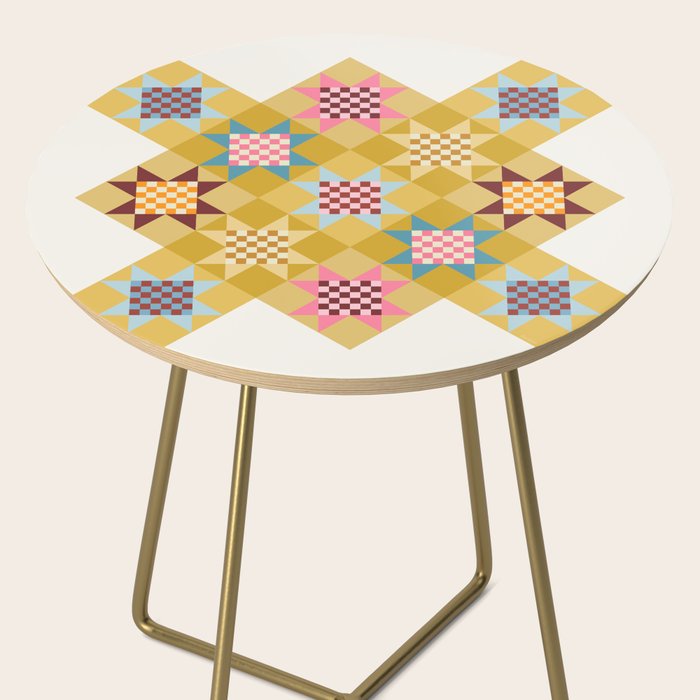Checkerboard Quilt Shapes - Multicolor Gold Side Table Gallery Image 2
