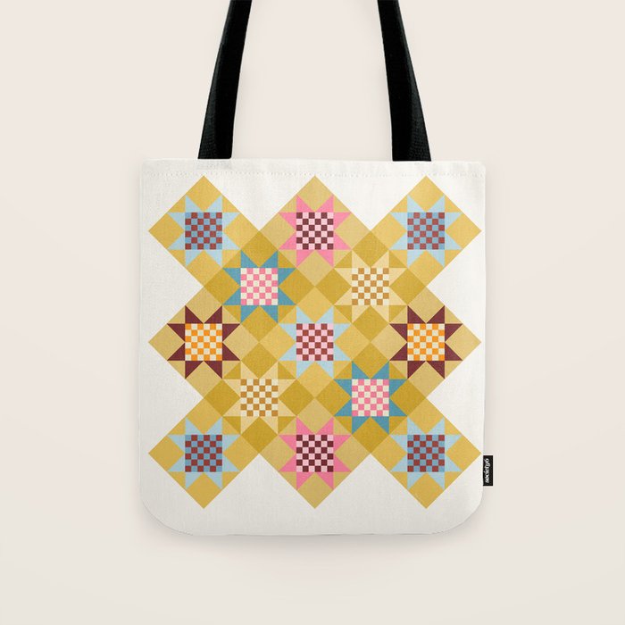 Checkerboard Quilt Shapes - Multicolor Gold Tote Bag Gallery Image 1