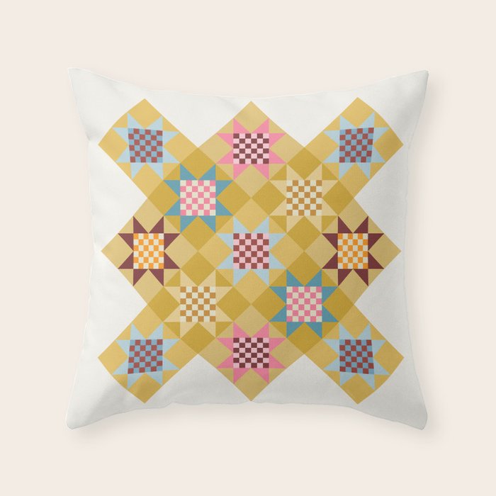 Checkerboard Quilt Shapes - Multicolor Gold Throw Pillow Gallery Image 6