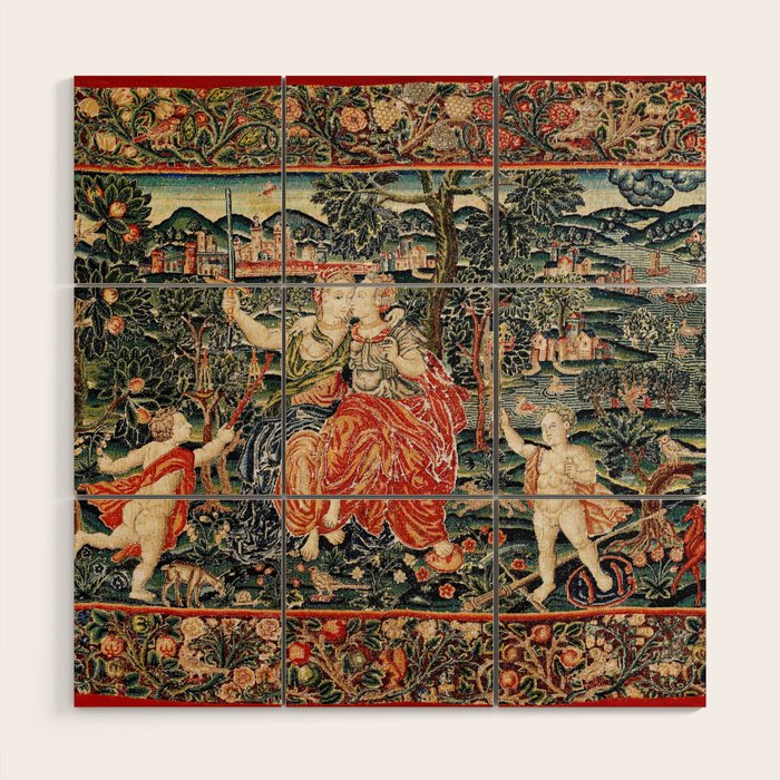 Franco Flemish Allegorical 17th Century Tapestry Print Wood Wall Art Gallery Image 1