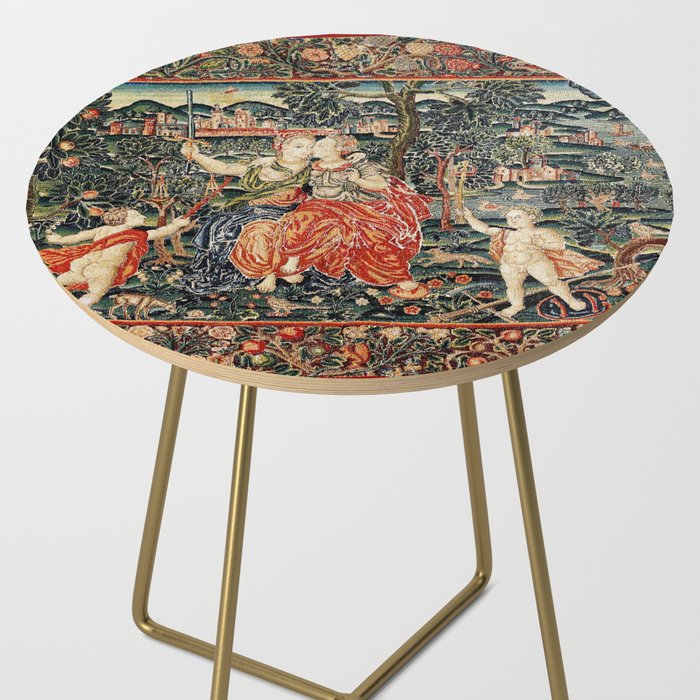 Franco Flemish Allegorical 17th Century Tapestry Print Side Table Gallery Image 2
