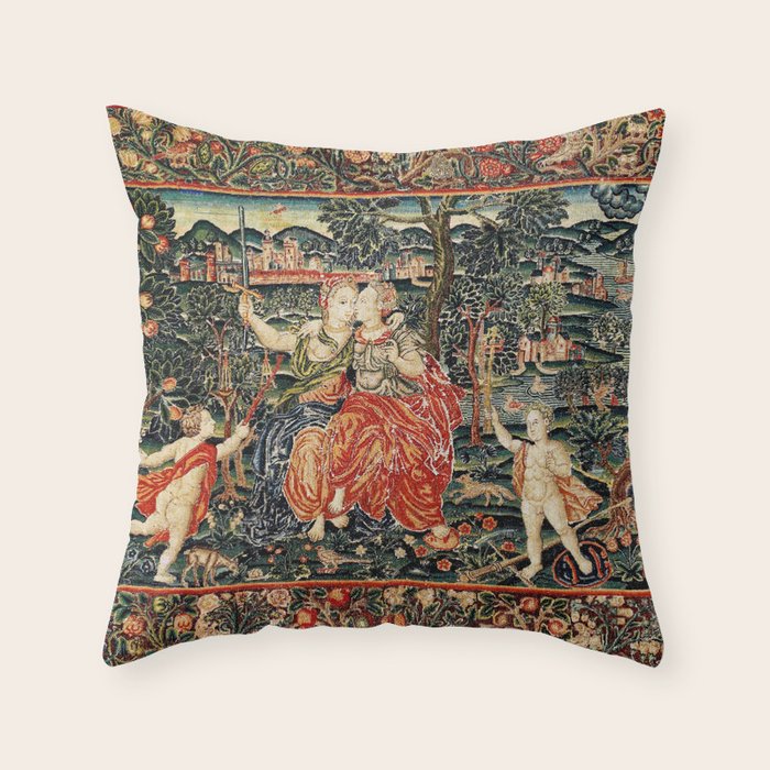 Franco Flemish Allegorical 17th Century Tapestry Print Throw Pillow Gallery Image 6