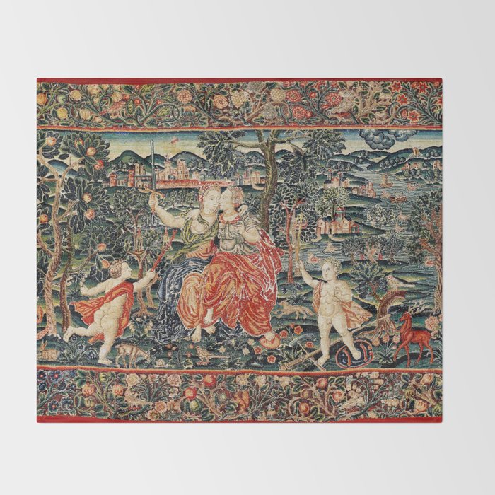 Franco Flemish Allegorical 17th Century Tapestry Print Throw Blanket Gallery Image 2