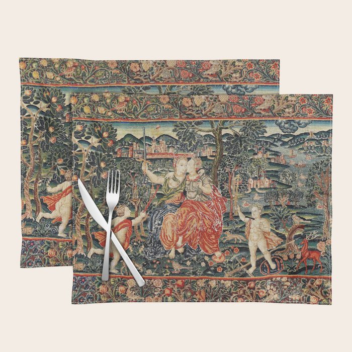 Franco Flemish Allegorical 17th Century Tapestry Print Placemat Gallery Image 1