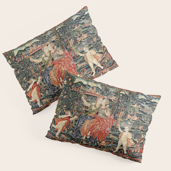 Franco Flemish Allegorical 17th Century Tapestry Print Pillow Sham Gallery Image 1