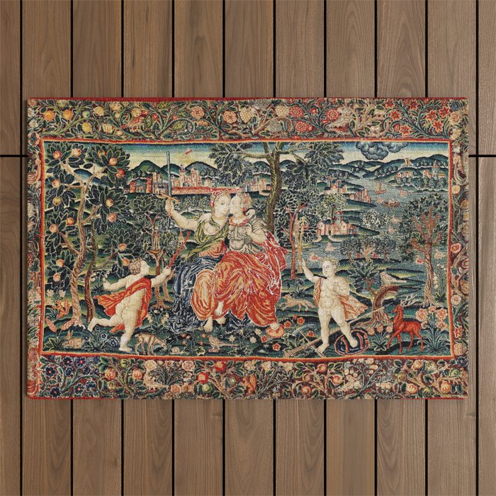 Franco Flemish Allegorical 17th Century Tapestry Print Outdoor Rug Gallery Image 1