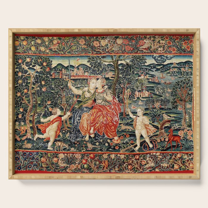 Franco Flemish Allegorical 17th Century Tapestry Print Serving Tray Gallery Image 1