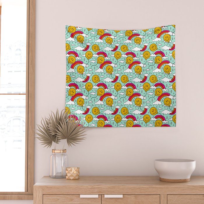 Smiley Face Balloon Print Wall Tapestry Gallery Image 2
