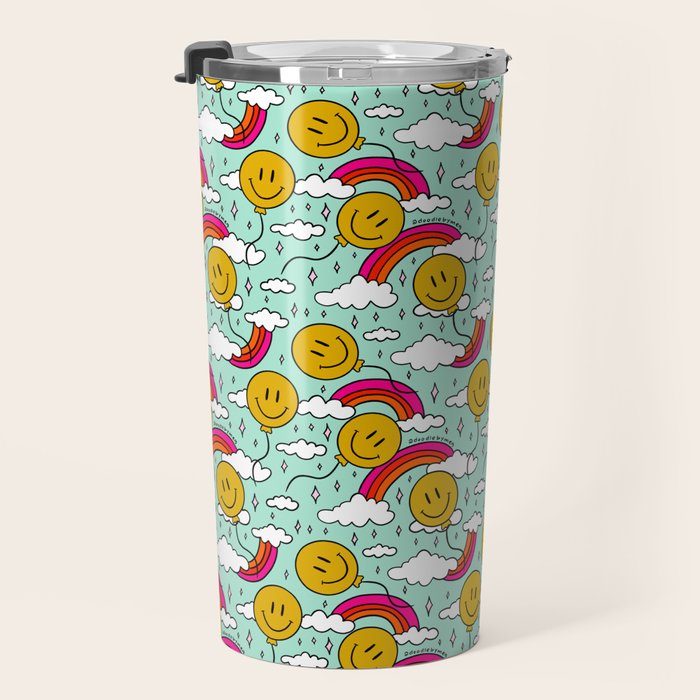 Smiley Face Balloon Print Travel Mug Gallery Image 3
