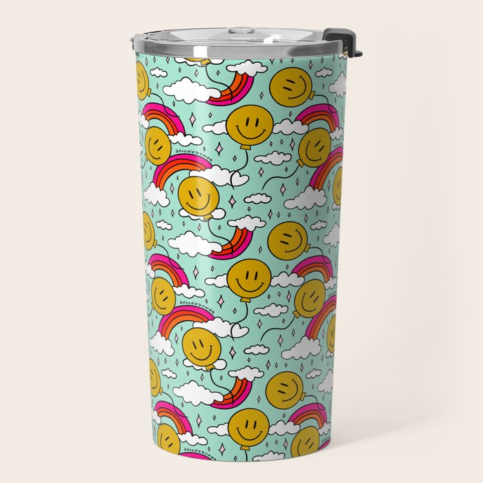 Smiley Face Balloon Print Travel Mug Gallery Image 2
