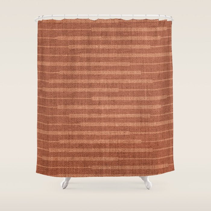 Burnt Orange, Boho Minimalist Stripes Shower Curtain Gallery Image 1