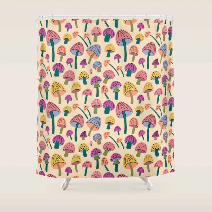 Retro Mushroom - pattern  Shower Curtain Gallery Image 1