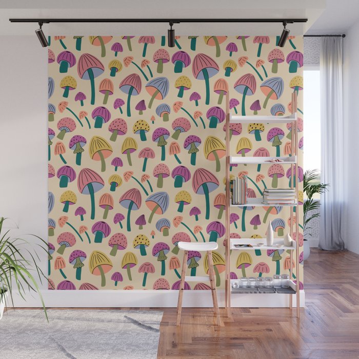 Retro Mushroom - pattern  Wall Mural Gallery Image 1