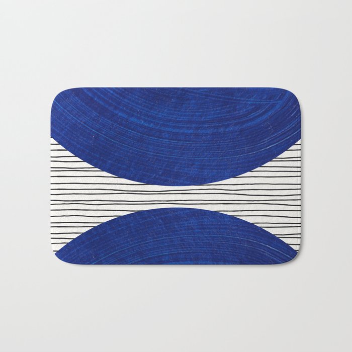 navy blue woodblock lines Bath Mat Gallery Image 1