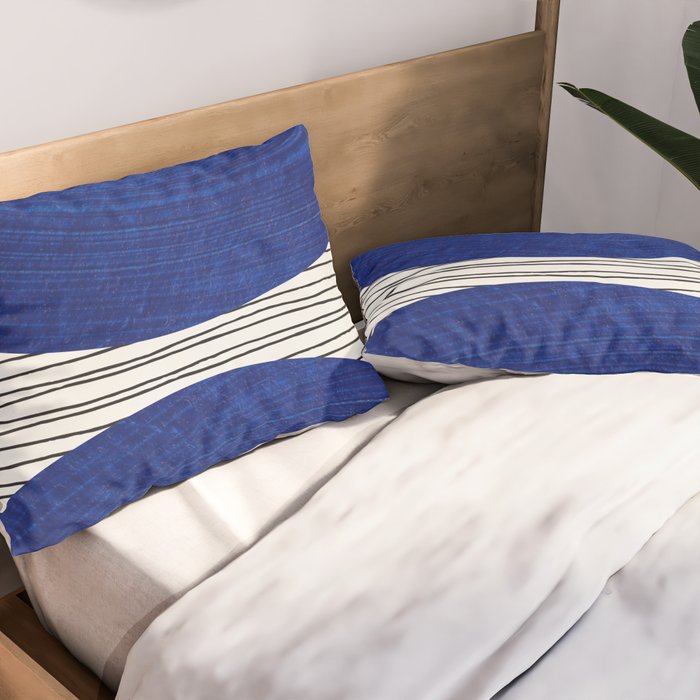 navy blue woodblock lines Pillow Sham Gallery Image 2