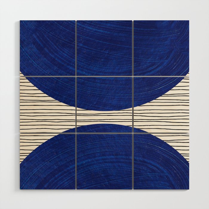 navy blue woodblock lines Wood Wall Art Gallery Image 1