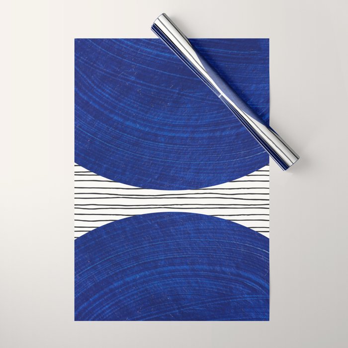 navy blue woodblock lines Wrapping Paper Gallery Image 1