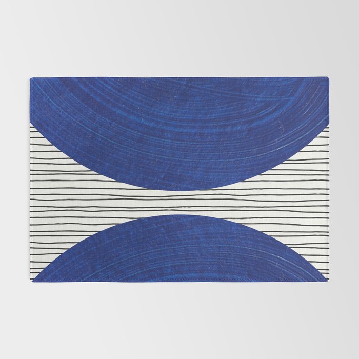 navy blue woodblock lines Rug Gallery Image 2