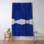 navy blue woodblock lines Window Curtain Gallery Image 5