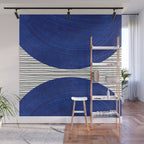 navy blue woodblock lines Wall Mural Gallery Image 1