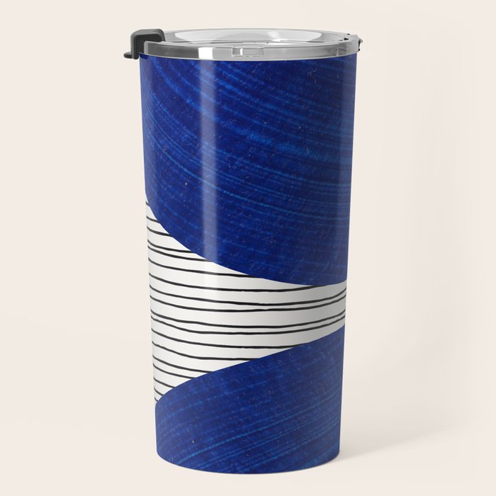 navy blue woodblock lines Travel Mug Gallery Image 3