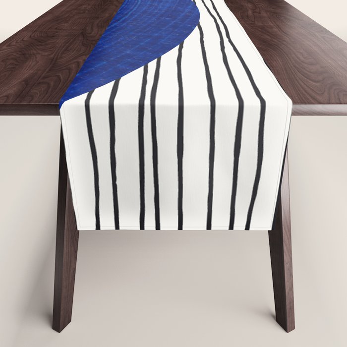 navy blue woodblock lines Table Runner Gallery Image 1