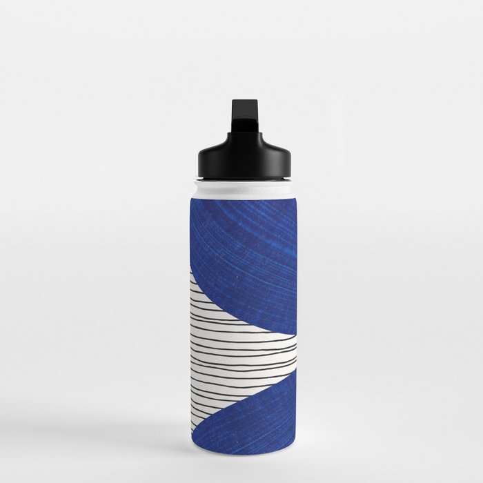 navy blue woodblock lines Water Bottle Gallery Image 3