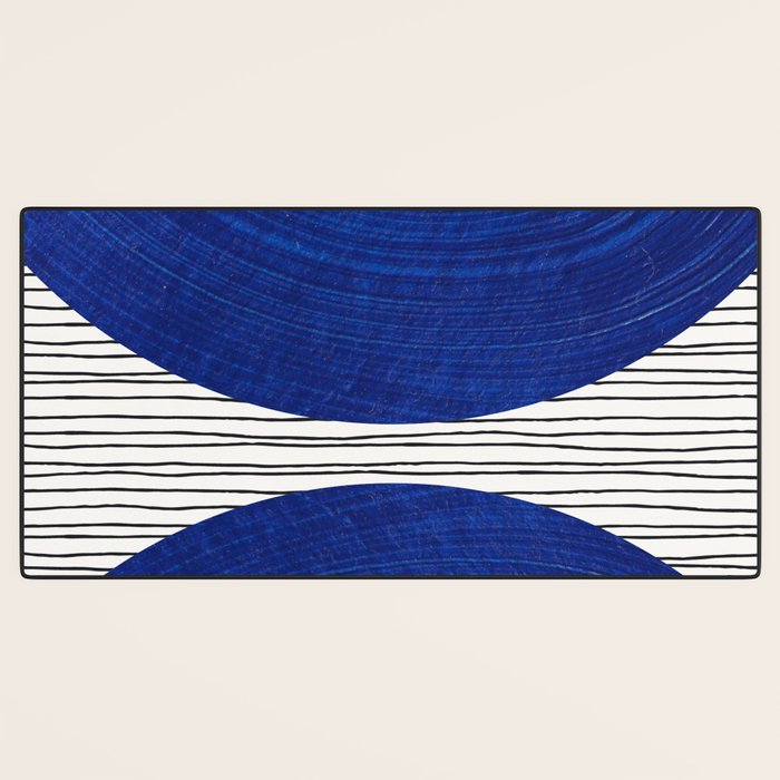 navy blue woodblock lines Desk Mat Gallery Image 3