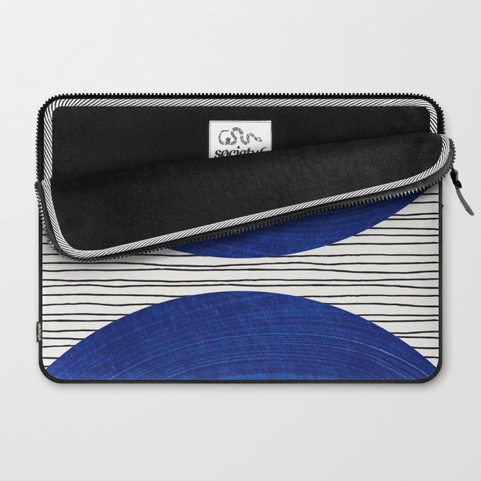 navy blue woodblock lines Laptop Sleeve Gallery Image 2