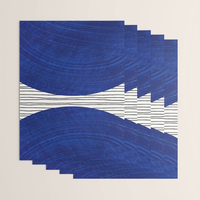 navy blue woodblock lines Wrapping Paper Gallery Image 3