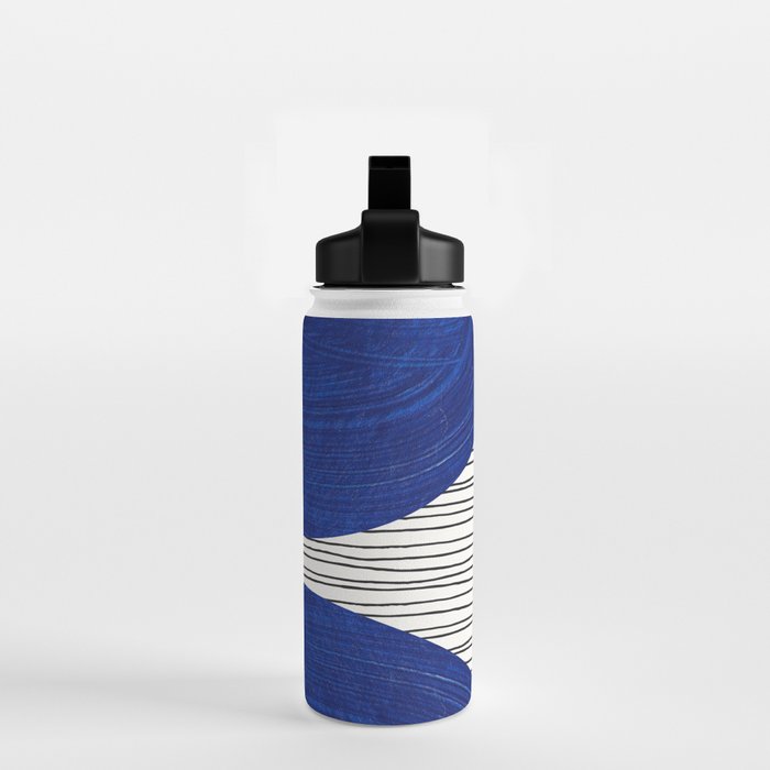 navy blue woodblock lines Water Bottle Gallery Image 2